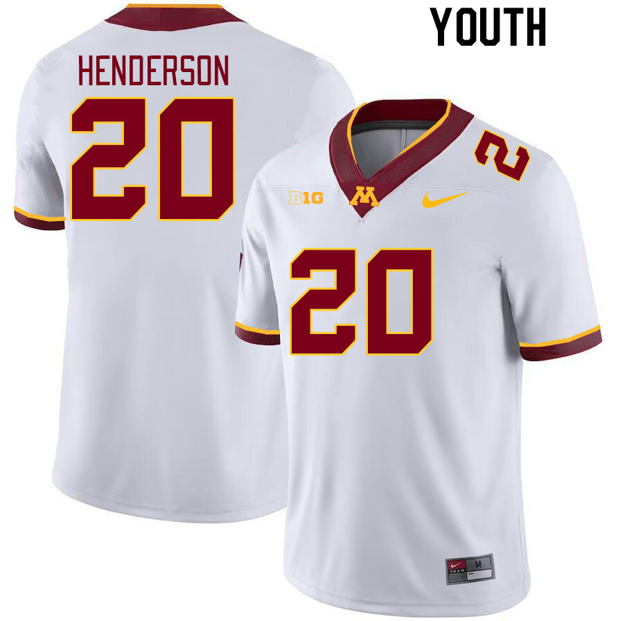 Youth #20 Jack Henderson Minnesota Golden Gophers College Football Jerseys Stitched-White - Click Image to Close